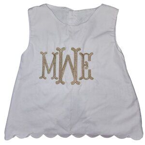 Baby Girl's  Annie & James White Embroidered Tank Top "MEW" or "MWE" Button Back